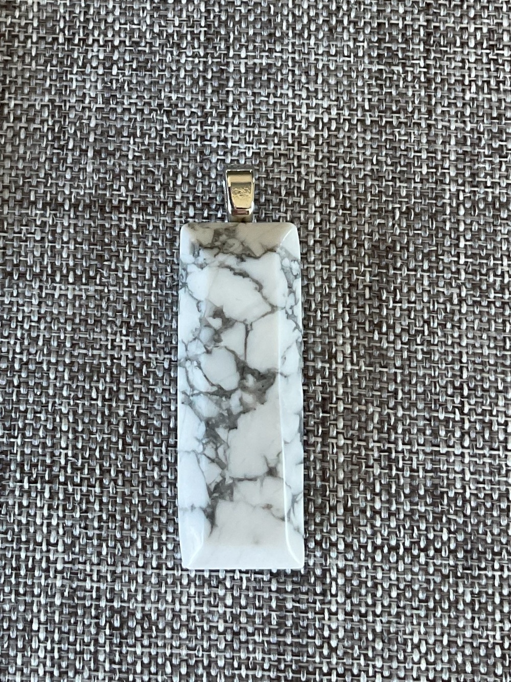 Natural White Howlite Bar Pendant Minimalist Geometric Gemstone - Picture 2 of 2
